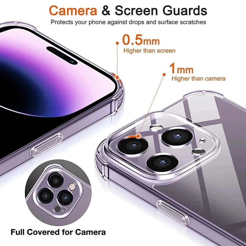 Clear Phone Case for iPhone 13 11 12 14 15 Pro Max Shockproof Silicone